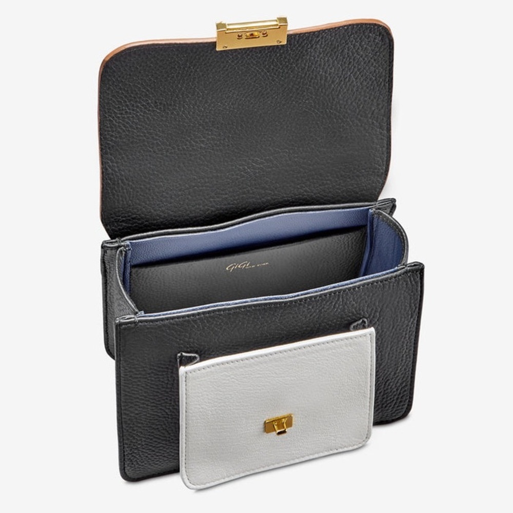 Gigi New York Abigail Leather Crossbody Bag Croc Embossed Black Brown White Gold - Picture 4 of 10